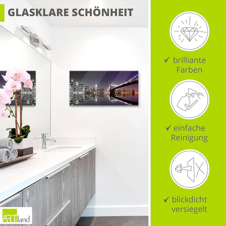 ARTland Glasbilder Wandbild Glas Bild einteilig 60x30 cm Querformat USA New York Skyline Nacht Städt