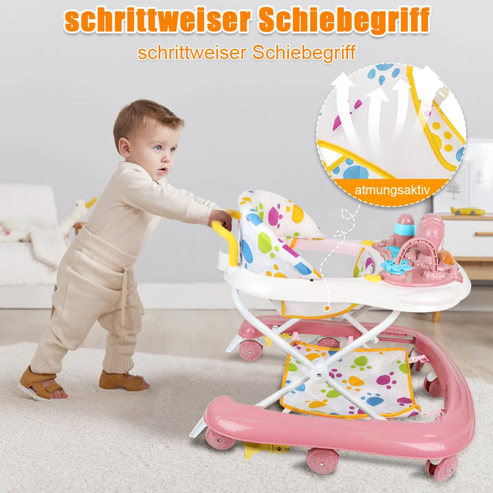 Kompakter Weltraum-Katzen, Lauflernhilfe für Babys mit Rückprallsitz, Lichtern, Musik und interaktiv