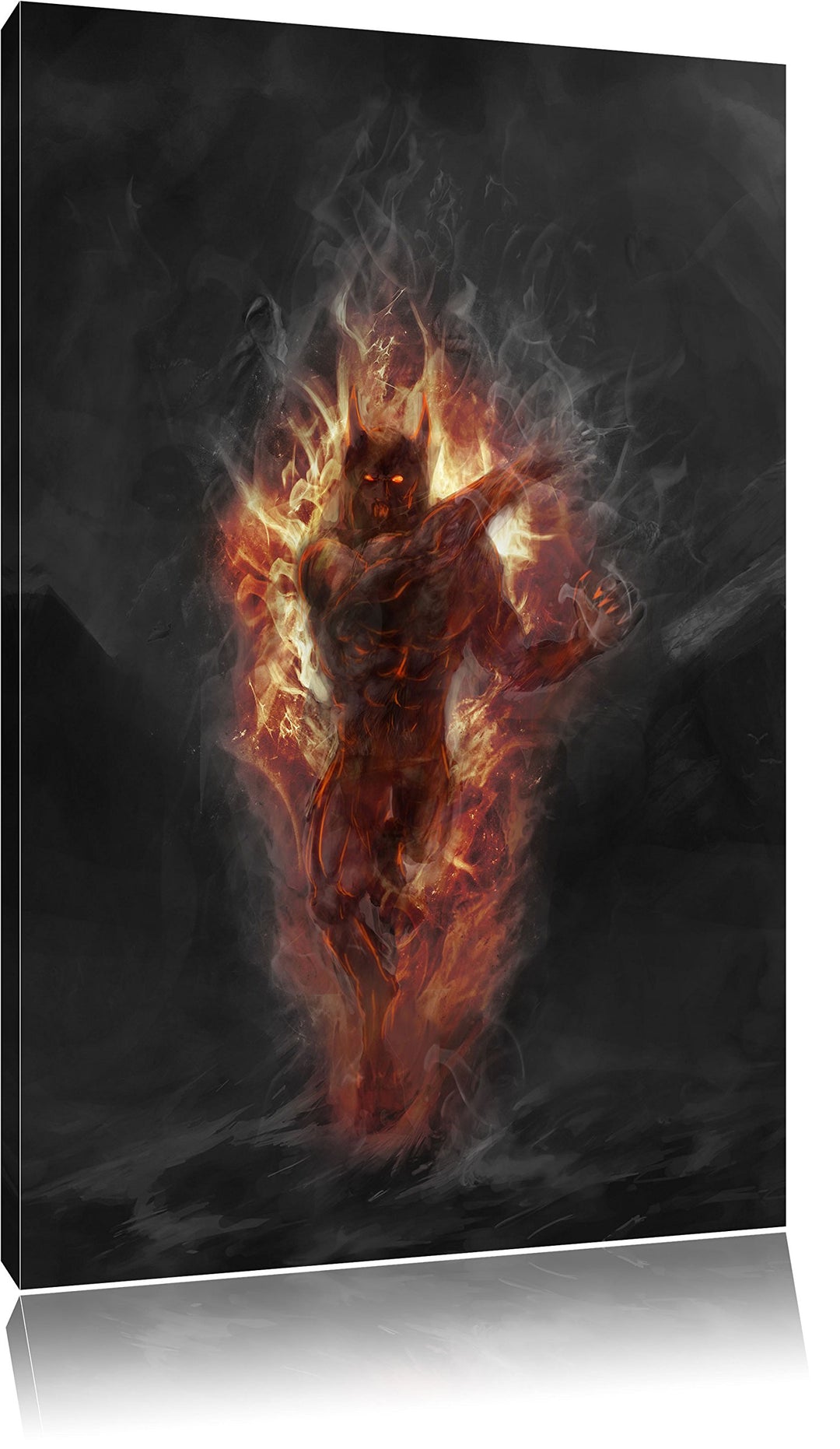 Pixxprint Verdunkelter Dämon des Feuers / 100x70cm Leinwandbild bespannt auf Holzrahmen/Wandbild Kun