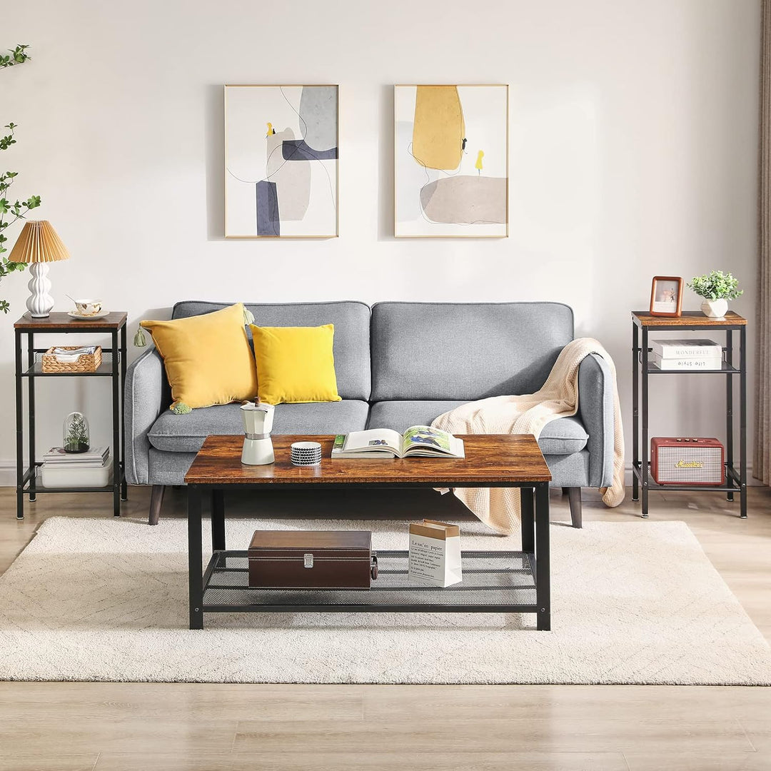 YMYNY 2er Set Beistelltische, Nachttisch mit Regalen, Telefontisch, Industriestil, Mesh verstellbar,