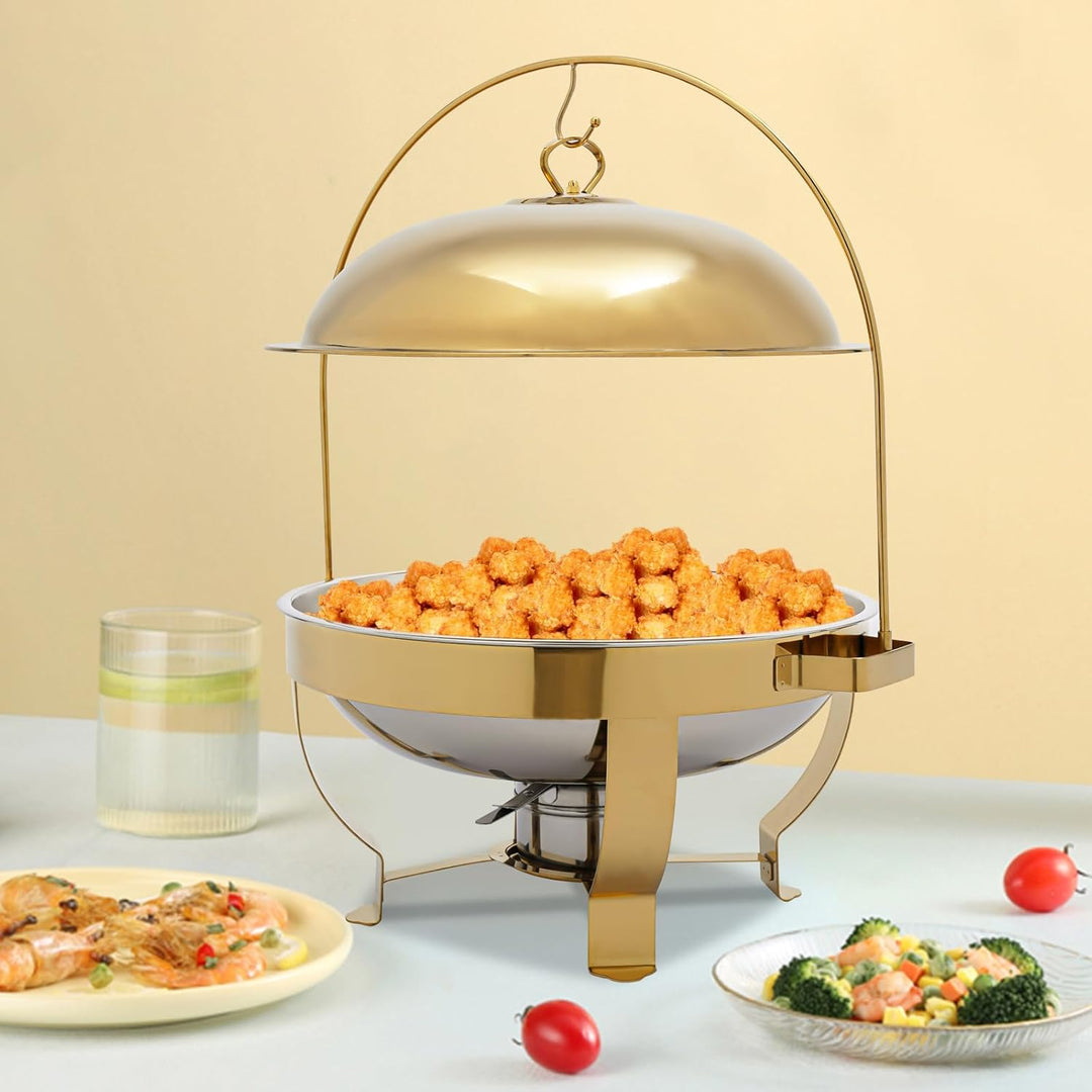 1 Stück Rund Chafing Dish Set 8L Speisenwärmer Edelstahl Buffet Wärmebehälter für Hotels, Cafés, Res