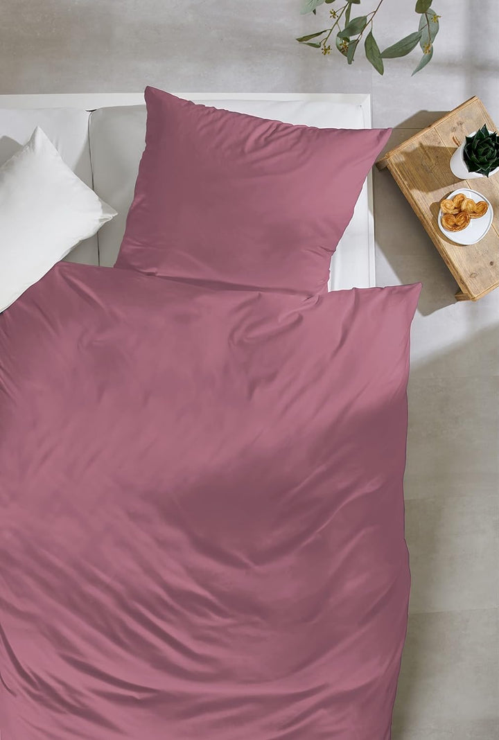 Beddress - Luxus-Satin-Bettwäsche, Uni Rosenholz, 200x200 + 2x80x80 cm, 100% gekämmte Baumwolle, Oek