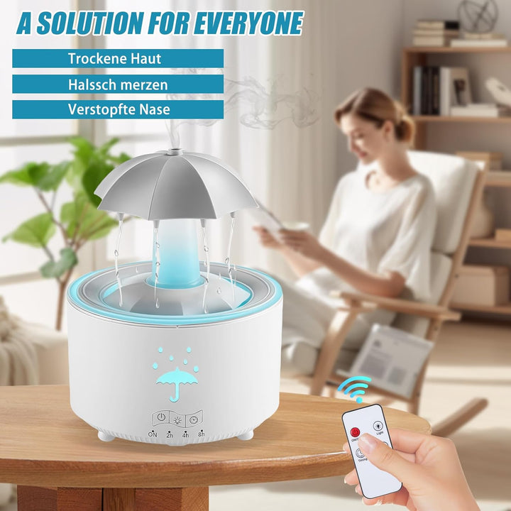 Rotierender Regenwolken Luftbefeuchter mit 7-Farben LED - 300ml Regenschirm Luftbefeuchter Aromather