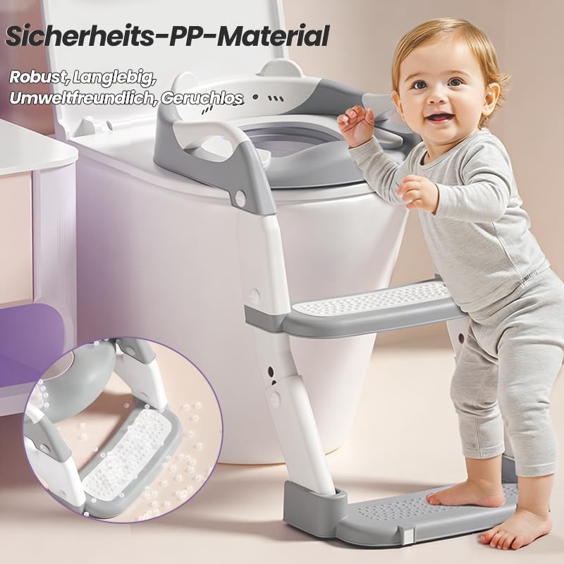 3 IN 1 Toilettensitz Kinder mit Treppe, Upgraded Töpfchen Trainer für Kinder, Höhenverstellbar Rutsc