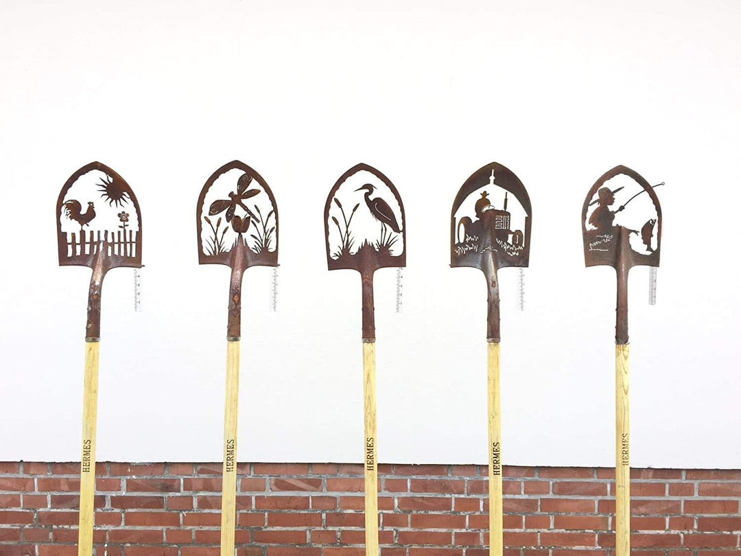 Crispe home & garden Edelrost Deko-Schaufel mit Regenmesser - Reiher - Gartendekoration für aussen,