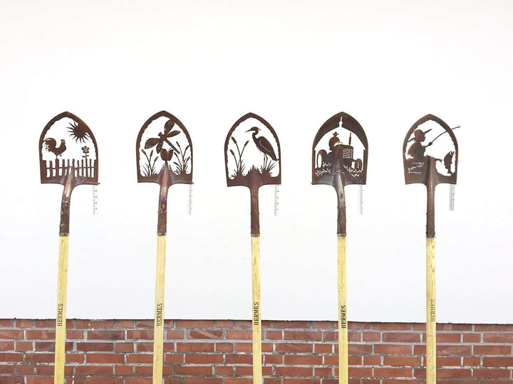 Crispe home & garden Edelrost Deko-Schaufel mit Regenmesser - Reiher - Gartendekoration für aussen,