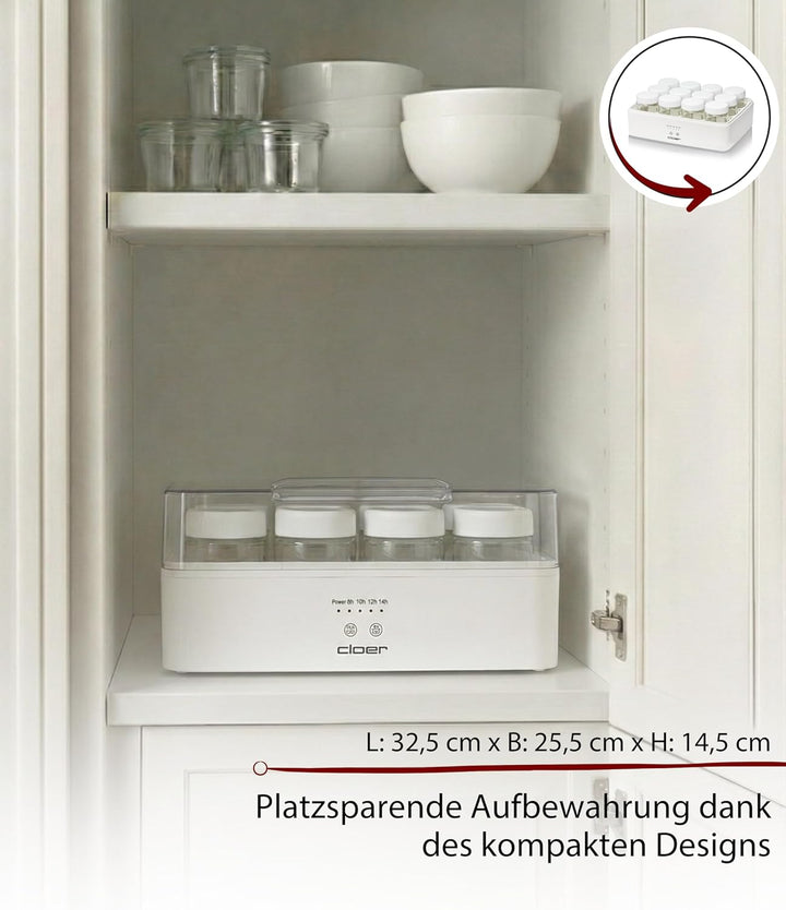 Cloer 9921 Joghurtbereiter für 12 Gläser, je 150 ml Fassungsvermögen, für Joghurt und Fermentkulture