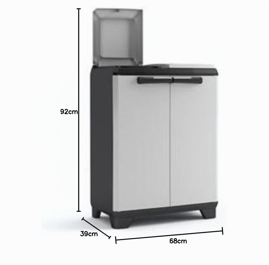 Keter Split Premium Recyclingschrank, schwarz/grau, 68 x 39 x 92 cm, mit Drucköffnung Schwarz, Grau,