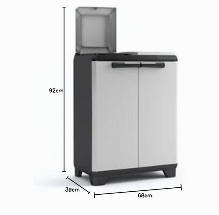 Keter Split Premium Recyclingschrank, schwarz/grau, 68 x 39 x 92 cm, mit Drucköffnung Schwarz, Grau,
