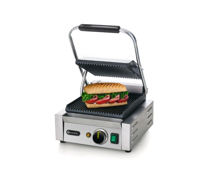 HENDI Kontaktgrill, Einzelversion, Elektrogrill, Tischgrill, Sandwichtoaster, Regelbar bis max. 300°