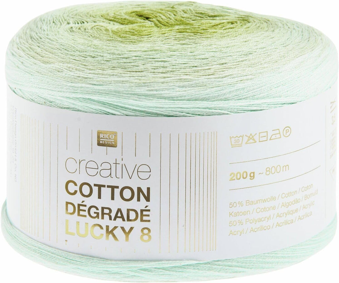 Rico Design Creative Cotton Dégradé Lucky 8 - Wolle zum Stricken und Häkeln - 200g, 800m (Aloe - 027