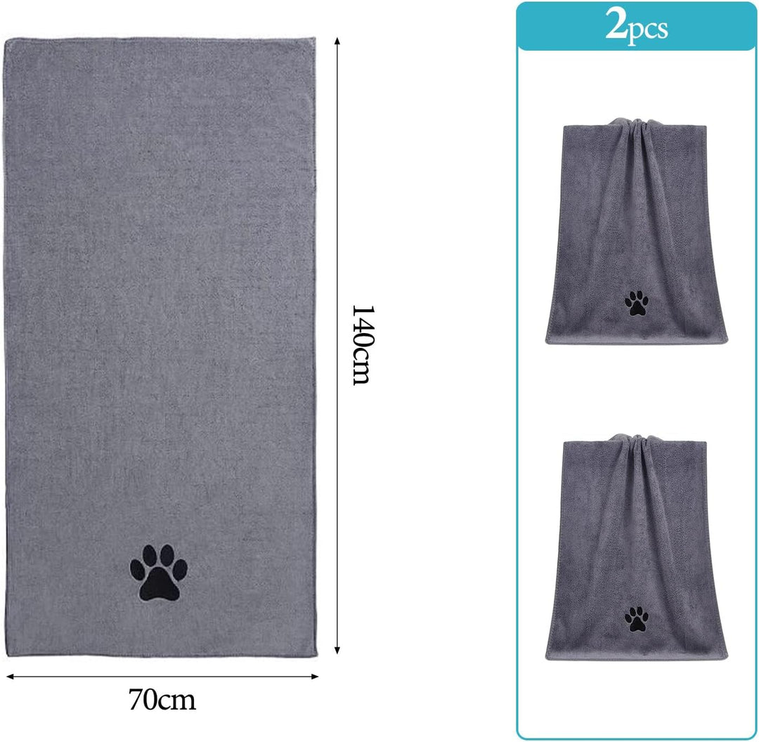 Hundehandtuch Set Extra Saugfähig, 2 Stück Mikrofaser Handtuch Hund Grosse Hunde und Katzen, 70x140c