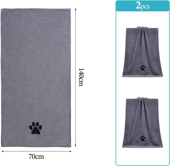 Hundehandtuch Set Extra Saugfähig, 2 Stück Mikrofaser Handtuch Hund Grosse Hunde und Katzen, 70x140c