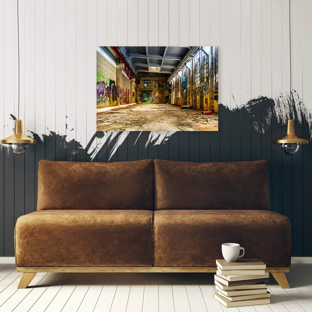 Bild auf Leinwand Fabrik Kunstdruck modern Graffiti Braun 80x60 cm Leinwandbild 80x60 cm Braun_b, Le
