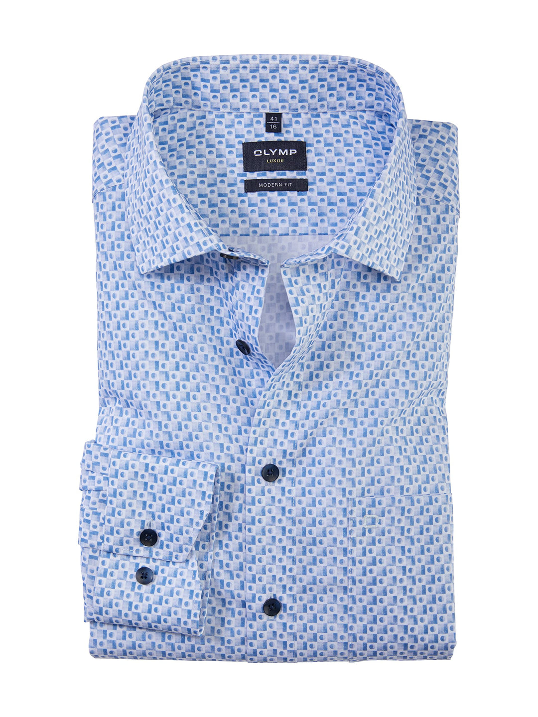 OLYMP Herren Businesshemd Langarm Luxor,Digitaldruck,modern fit,Global Kent 40 Bleu 11, 40 Bleu 11