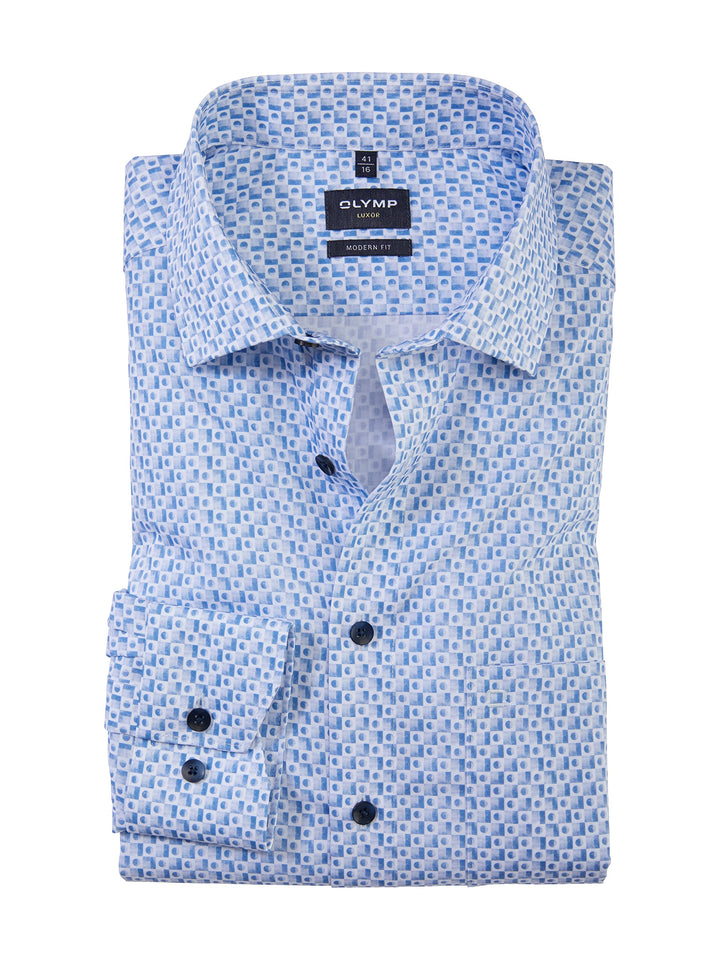 OLYMP Herren Businesshemd Langarm Luxor,Digitaldruck,modern fit,Global Kent 40 Bleu 11, 40 Bleu 11
