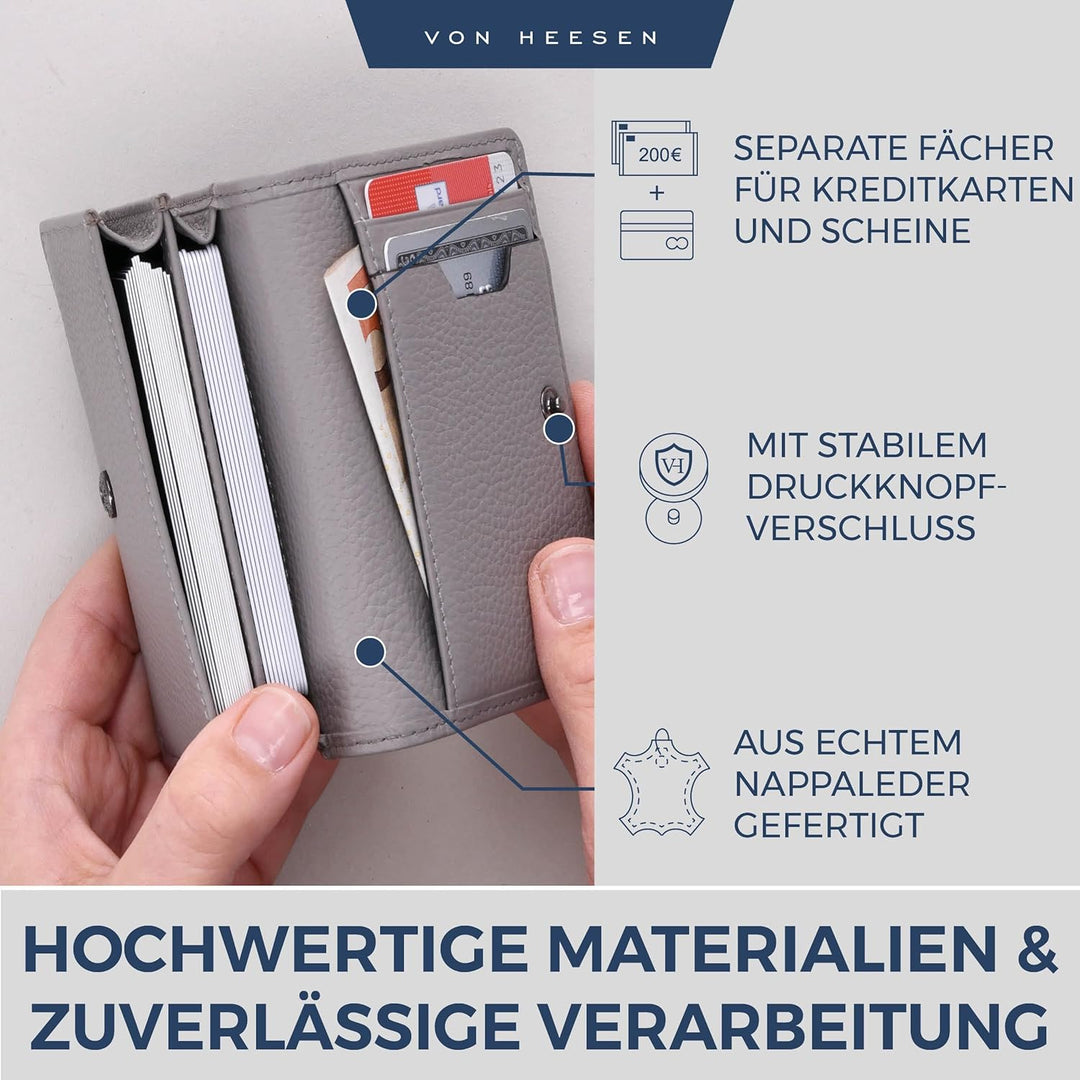 VON HEESEN® Visitenkartenetui Leder mit RFID-Schutz - Platz für 50 Visitenkarten - 6 Fächer - Visite