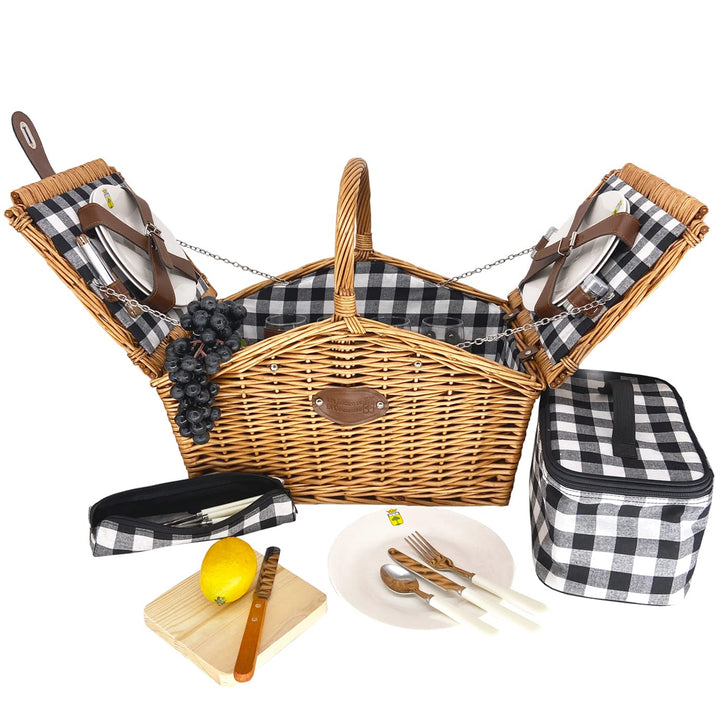 Les Jardins de la Comtesse - Picknickkorb für 4 Personen aus natürlicher Weide – Kariert in Schwarz