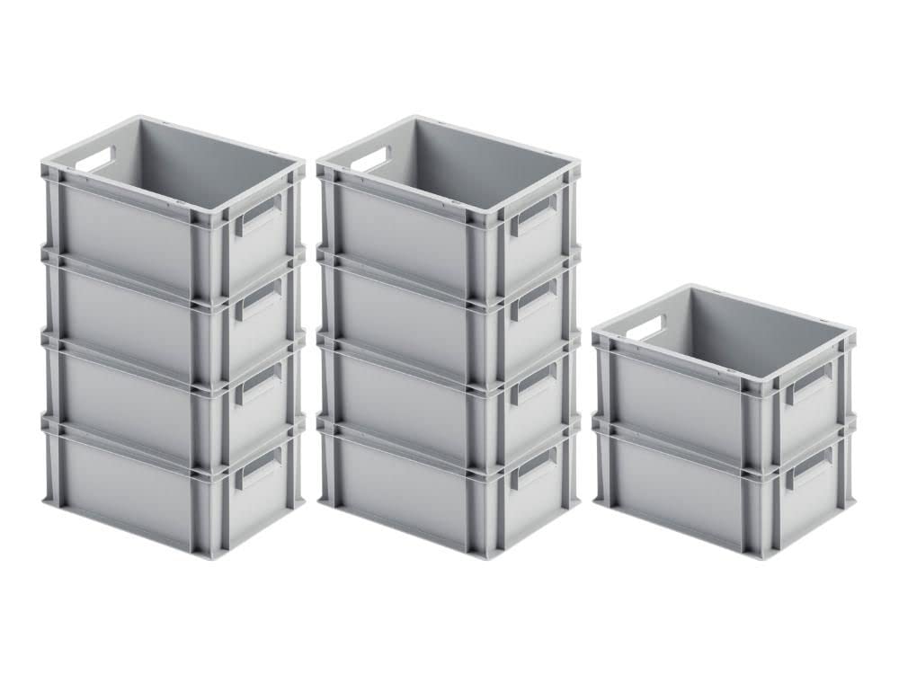 SuperSparSet 10x Eurobehälter mit offenem Griff | HxBxT 17,5x30x40cm | 16 Liter | Grau | Eurobox, Tr