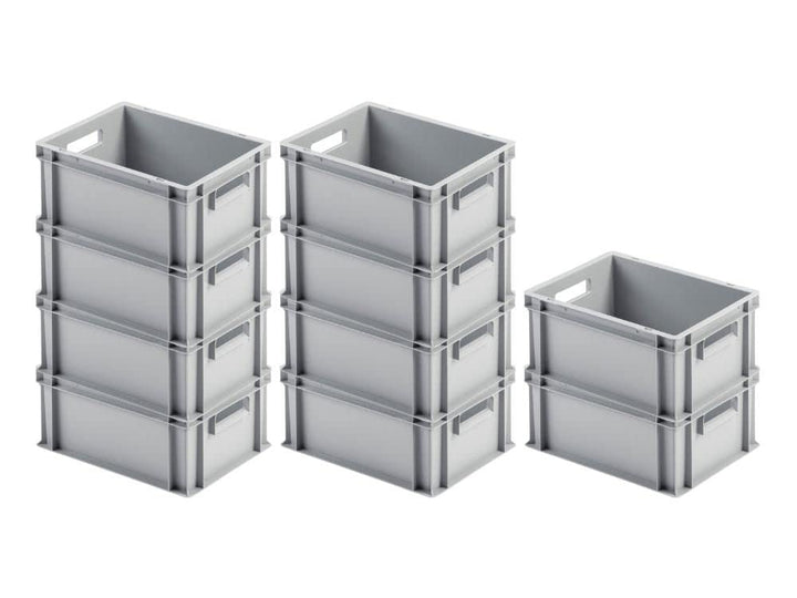 SuperSparSet 10x Eurobehälter mit offenem Griff | HxBxT 17,5x30x40cm | 16 Liter | Grau | Eurobox, Tr