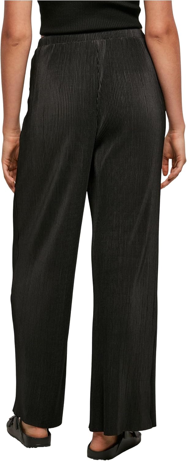 Urban Classics Damen Hose Ladies Plisse Pants, leichte Stoffhose für Frauen, weites Bein, Kordelzug