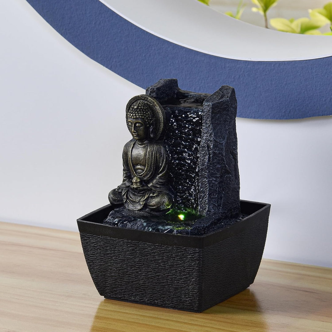 Zen'Light - Zimmerbrunnen Buddha Harmonie - Wasserbrunnen mit geräuschloser Pumpe - LED-Brunnen mit
