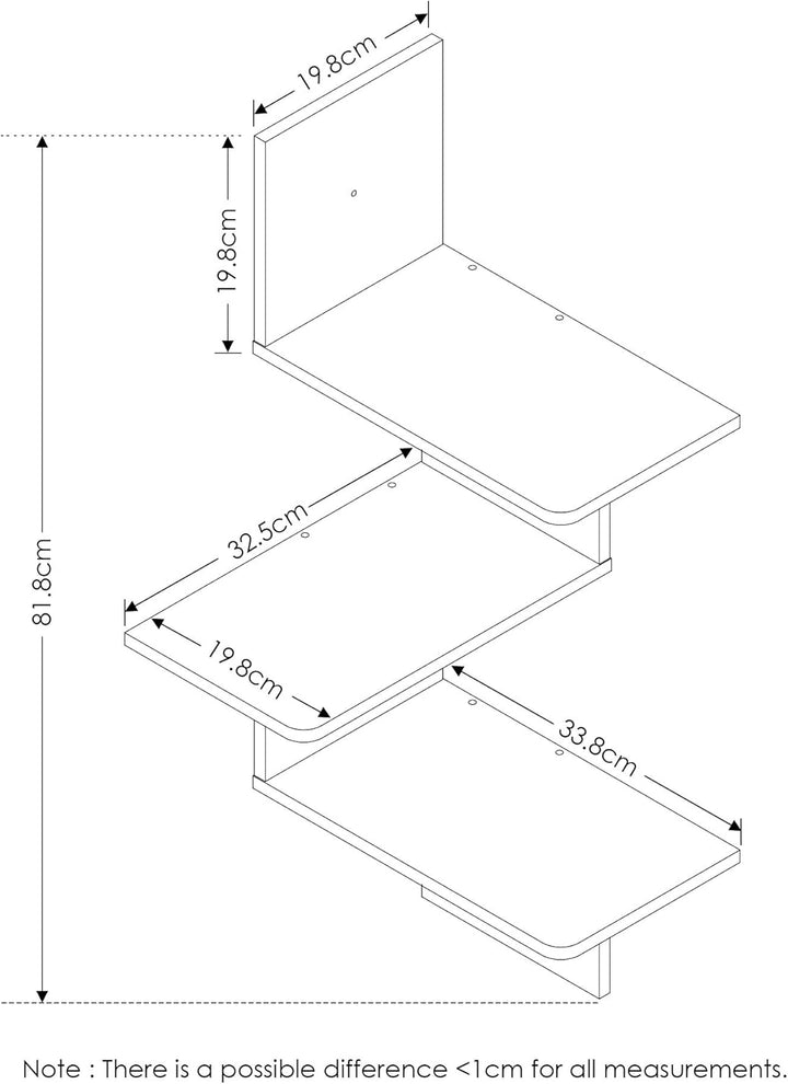 Furinno Rossi Modernes schwebendes 3-stufiges Wand-Eckregal, Französische Eiche/Schwarz Französische