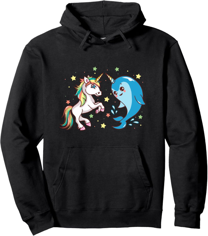 Cute & Funny Horned Narwhal And Unicorn Friends Pullover Hoodie
