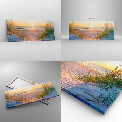 Wandbilder Dekoration Wohnzimmer Düne Strand Meer Panorama Bilder auf Leinwand 120x50cm Leinwandbild