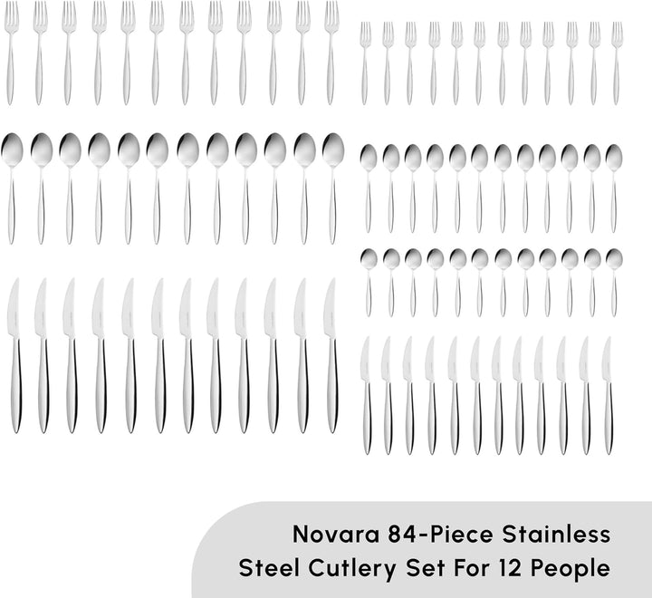 Karaca Novara Elegance Besteckset für 12 Personen, 84-teilig - Ein Hauch von Eleganz für Ihren Essti