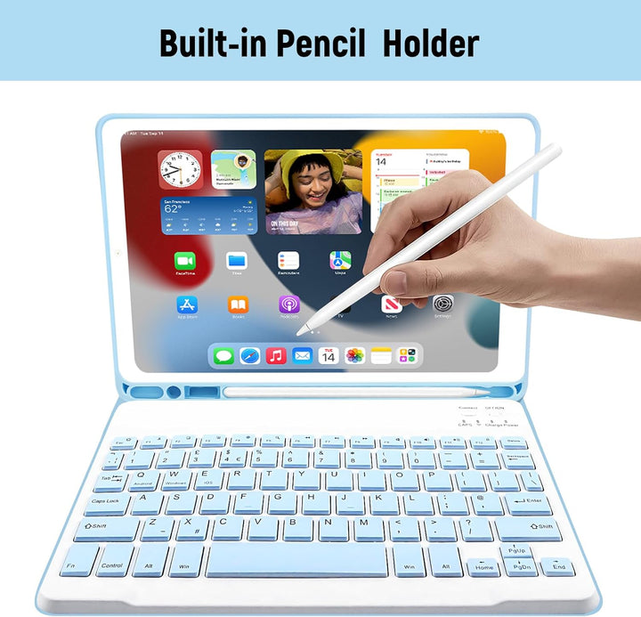 Lielax Tastaturhülle für iPad 10.2 Zoll 2021, Schutzhülle mit Stifthalter und Abnehmbarer kabelloser