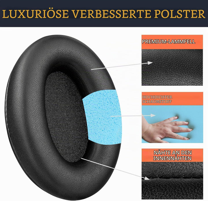SOULWIT Lammfell Ersatzpolster Ersatz Ohrpolster für Sony WH-1000XM3 (WH1000XM3) Over-Ear Kopfhörer,
