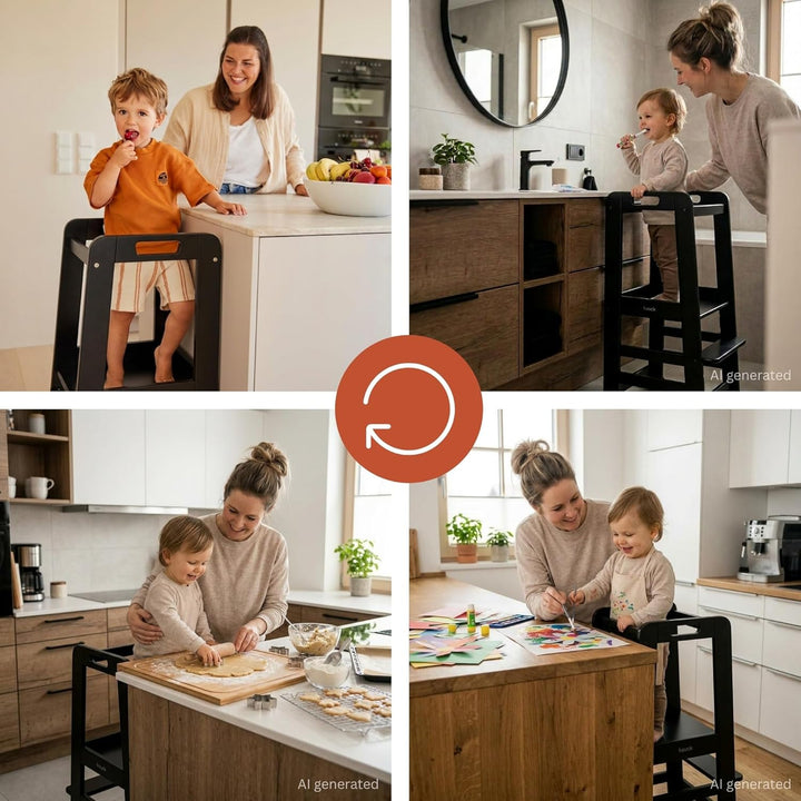 hauck Learn N Explore, Schwarz - Lernturm für KInder aus FSC® Zertifiziertes Buchenholz, Höhenverste