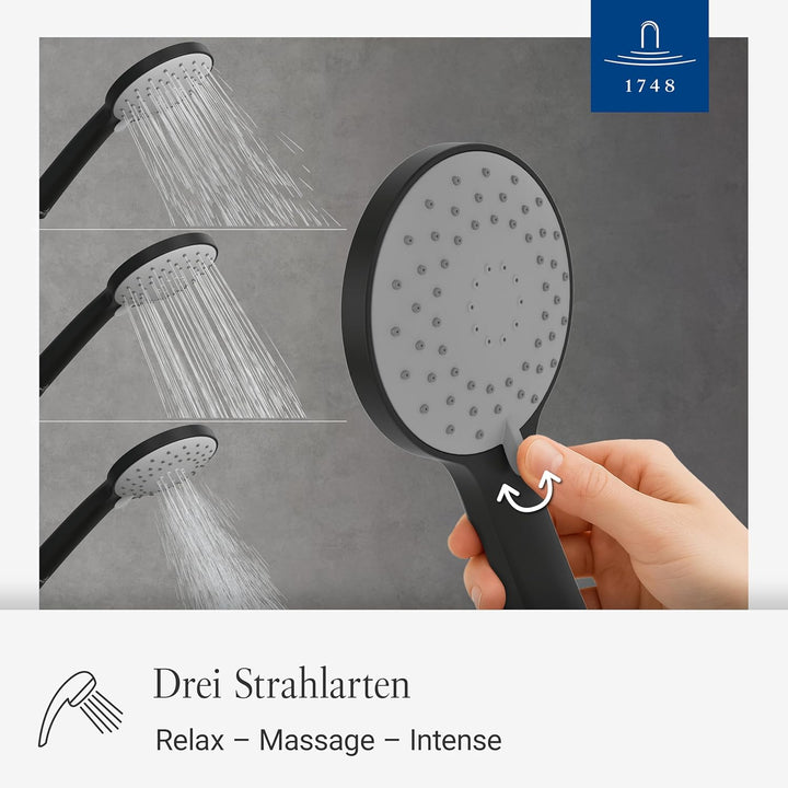 Villeroy & Boch Universal Showers Duschkopf, Handbrause mit 3 Strahlarten & EasyClean, Wassersparend