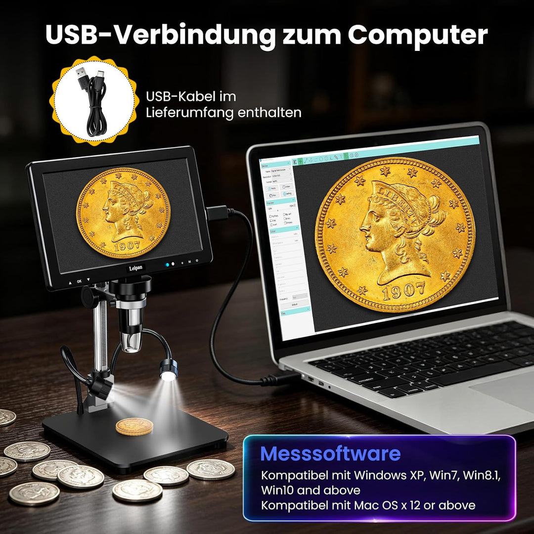 Digital Mikroskop 10,1" HD Bildschirm, 1200x Lötmikroskop mit Fernbedienung 10,1 Zoll, 10,1 Zoll