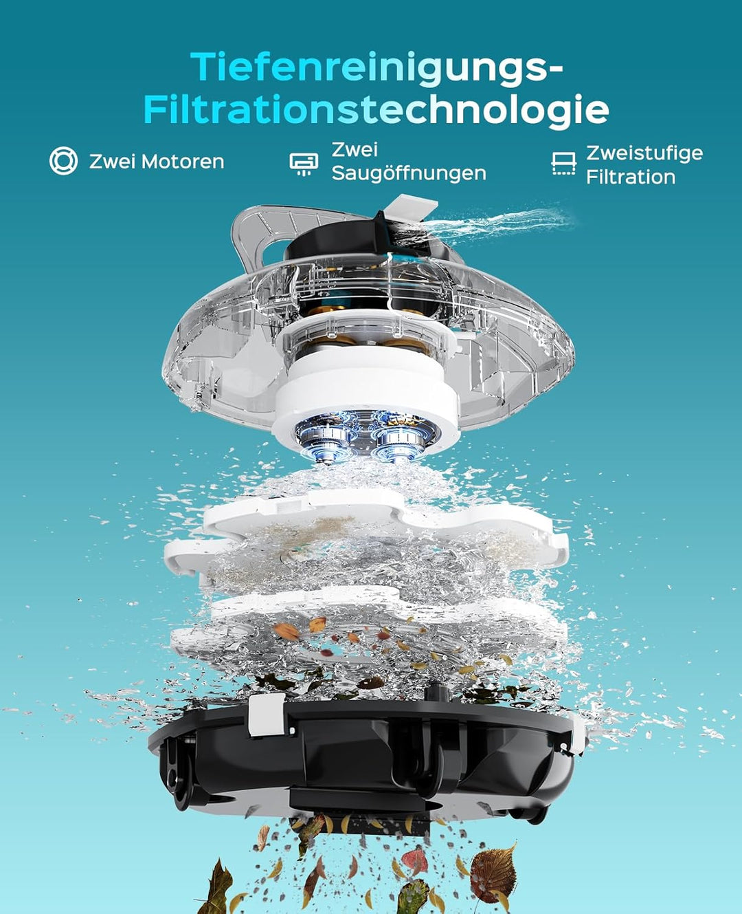 WINNY POOL CLEANER Winny 200 – Kabelloser Akku Poolsauger, Doppelfiltration, automatisches Parken, 8