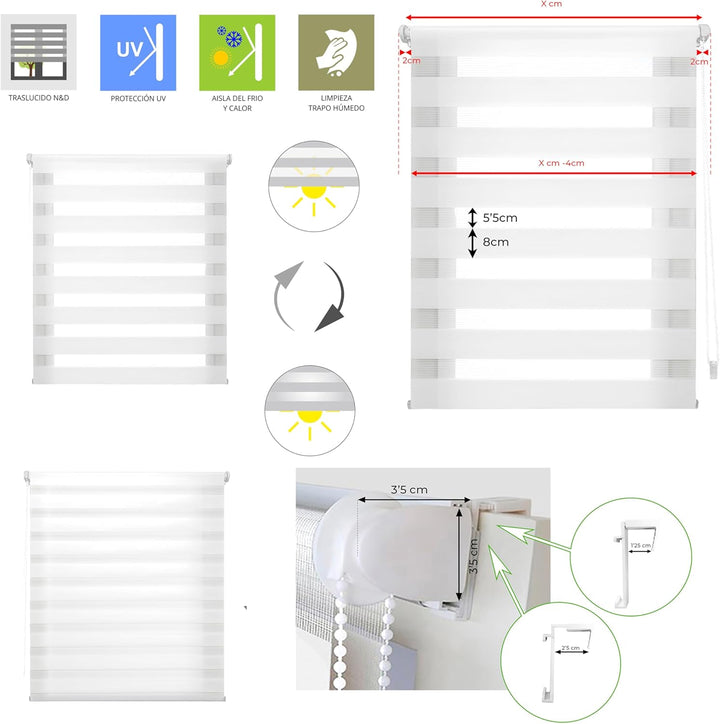 Blindecor - Indus doppelrollo klemmfix ohne bohren - duo rollo klemmfix Leinfarben - 95 x 150 cm (Br