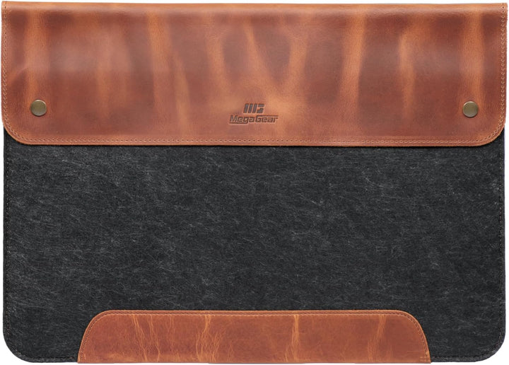 MegaGear MacBook-Tasche aus echtem Leder und Fleece, Laptop-Hülle für MacBook Pro und MacBook Air Hü