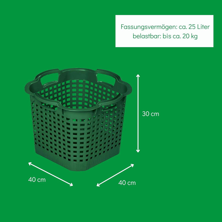 Novatool 6X Gartenkorb grün 25 L Erntekorb 40cm Drehstapelkorb Laubkorb Kunststoffkorb Mehrzweckkorb