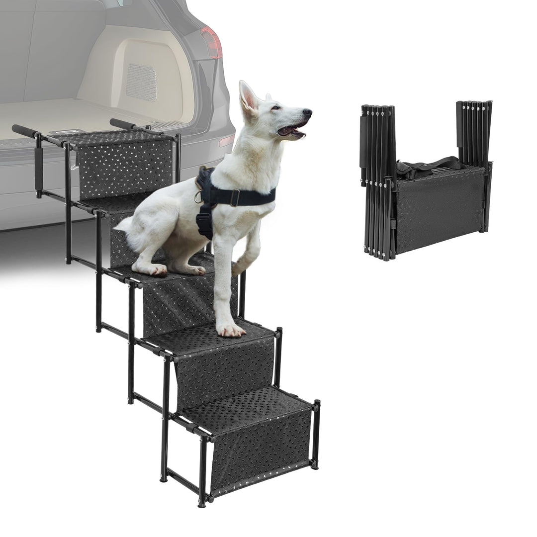 5-stufige Hunde-Autotreppe, Klappbar Hunderampe mit Rutschfester Oberfläche, Hundetreppe für Kleine