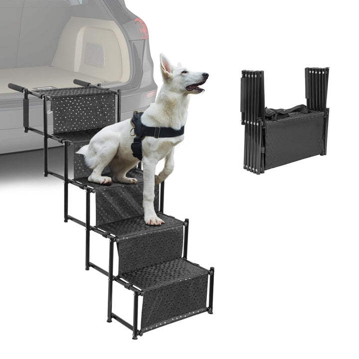 5-stufige Hunde-Autotreppe, Klappbar Hunderampe mit Rutschfester Oberfläche, Hundetreppe für Kleine