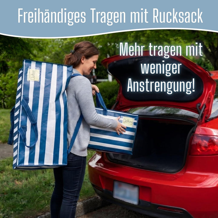VENO 87 Liter extra grosse Umzugstaschen mit Rucksackgurten, Umzugshelfer, starke Griffe und Reissve