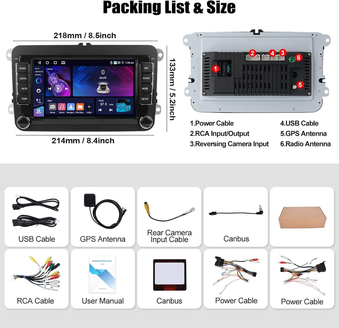 CAMECHO 4+64G Android 15 VW Carplay Autoradio für VW Golf 5 6 Polo Skoda mit NAV Carplay Android Aut