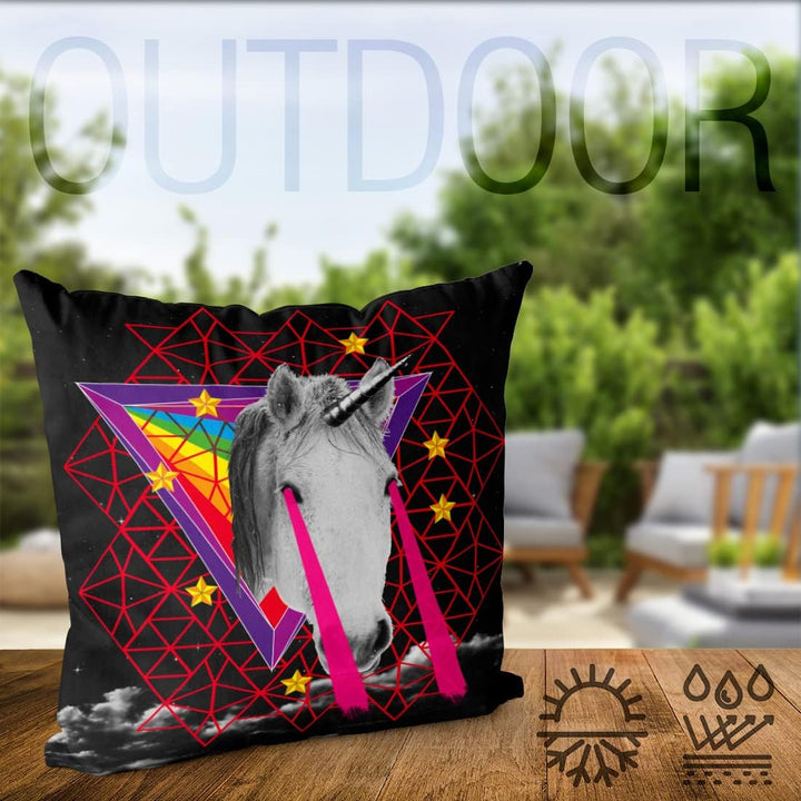 VOID Unicorn Laser Head Einhorn Kissenbezug Kissenhülle Outdoor Indoor Pferdekopf Trash, Kissen Grös