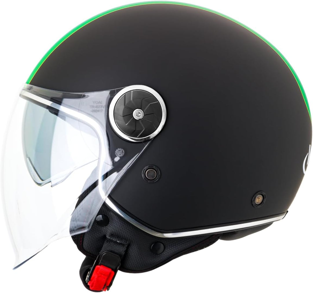 VINZ Neiva Jethelm mit Doppelvisier | Roller Helm mit Italienische Flagge & mit Sonnenblende | In Gr
