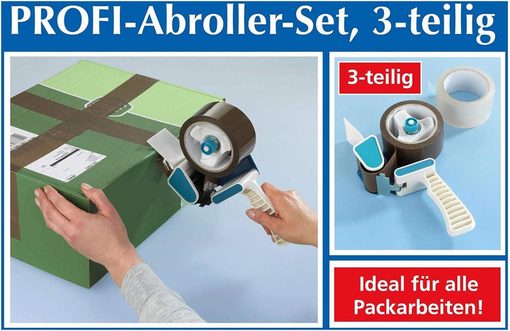 4x Abroller Inkl. 8 Rollen Klebeband Handabroller Profi Klebebandabroller Paketbandabroller für Pake