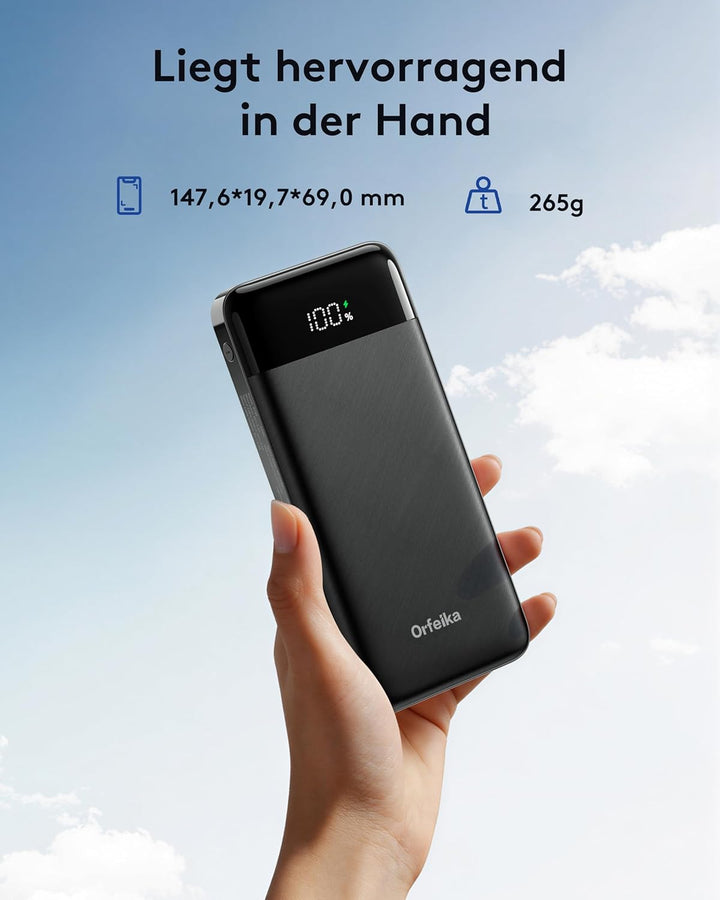 Orfeika 10000mAh Power Bank, 22,5W Powerbank Schnellladung mit 4 Integrierte Kabel,Tragbares Ladeger