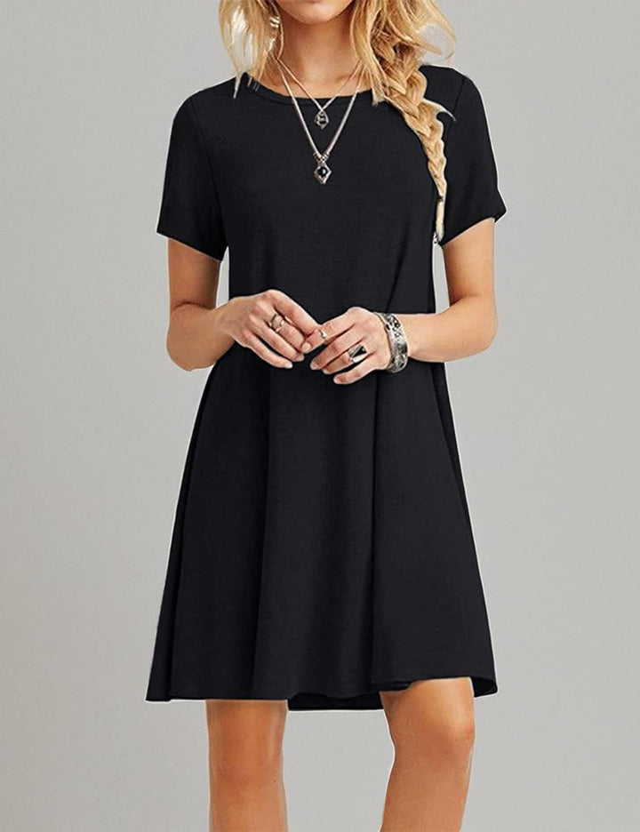 MOLERANI Damen Sommerkleider Casual T-Shirt Kurzarm Strandkleid Loose Swing Damenkleid S Schwarz, S