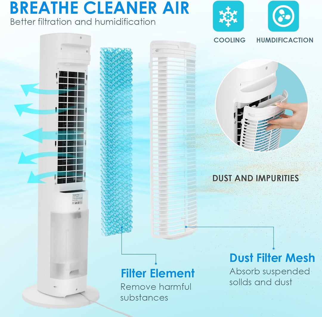 LIFERUN Turmventilator mit Aromadiffuser Fernbedienung 3-Stufen-Klimaanlage mit Wasserkühlung, 50° O