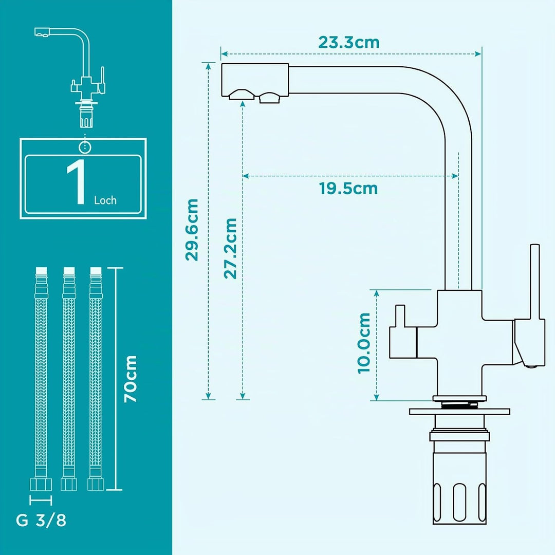 FORIOUS Wasserhahn Küche Schwarz, 3 Wege Wasserhahn Mischbatterie Küche, Zweigriffige Edelstahl-Spül